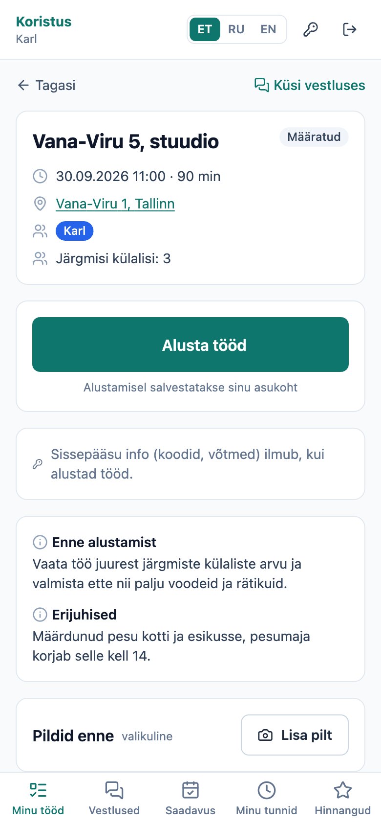 Koristusettevõtte töötajate äpp telefonis